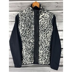 Vintage L-RL Ralph Lauren Jacket Womens M Black Leopard Print Puffer Zip/Snap Up